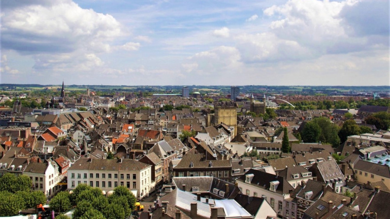 City center of Maastricht, the vrijthof square and old city buildings